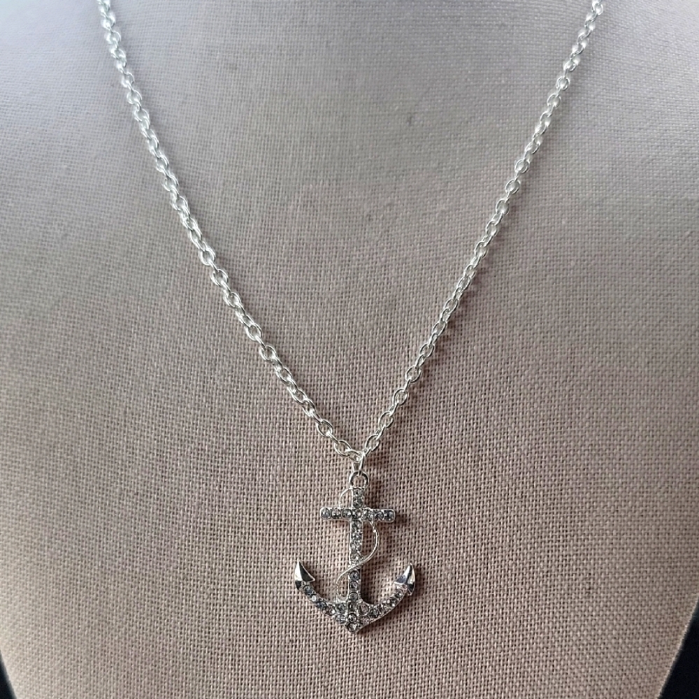 Silver Tone Anchor Pendant Necklace